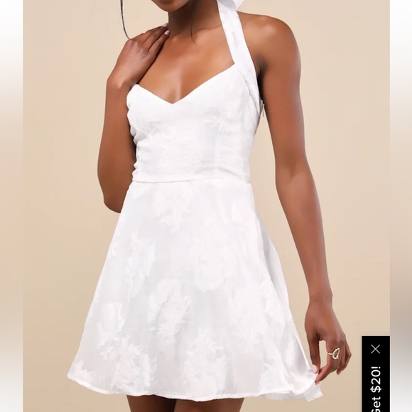 Lulus Bonni Floral Jacquard Halter Women’s Mini Dress -White/ XS - Picture 8 of 15